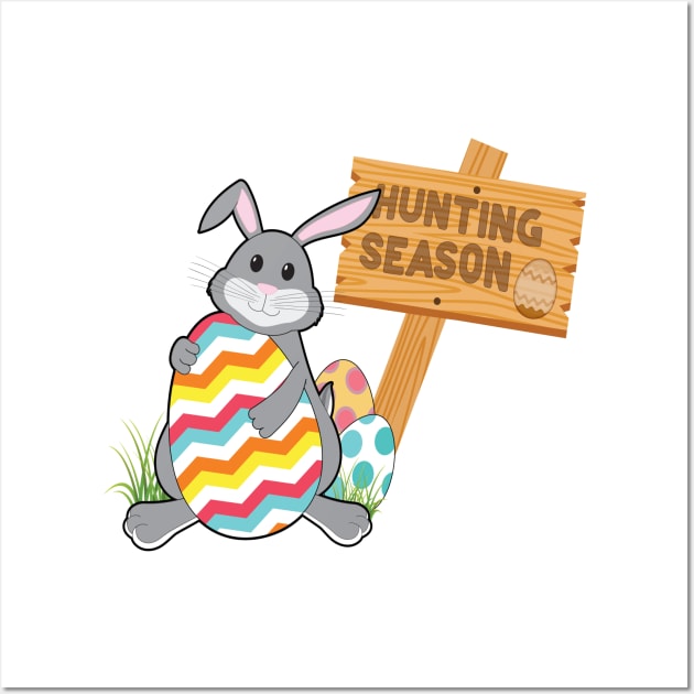 Egg Hunting Season Easter Rabbit With Sign Wall Art by Finji